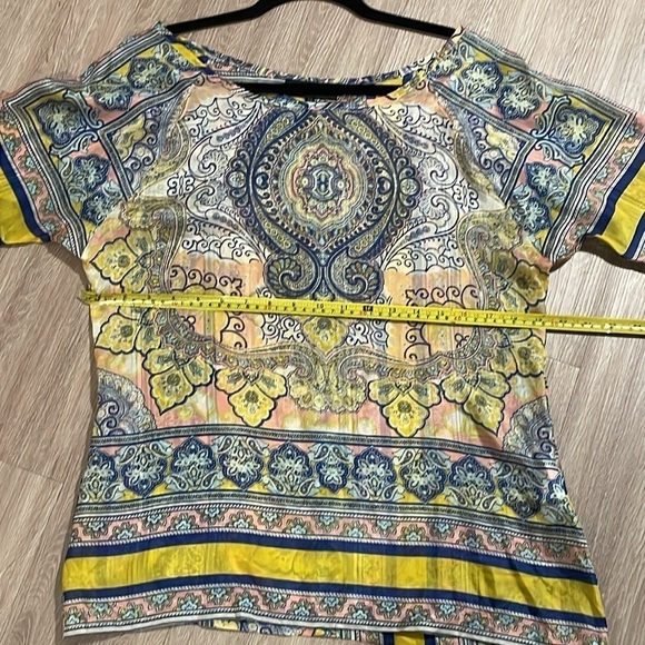 Ana Alcazar Women Tunic Medium Pink & Yellow 100% Silk Floral Contemporary - Picture 9 of 10